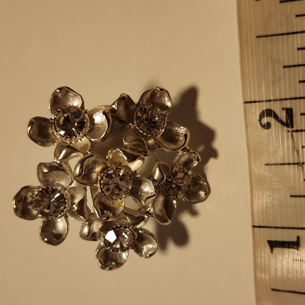 Silver Flower Diamond Statement Ring - image 4